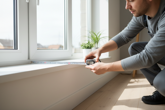 Person measuring window with tape measure for blind installation in Wimbledon home